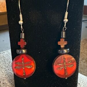 Hand Crafted Fiery Dragonfly Earrings